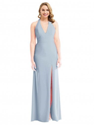 Stretch Crepe Halter Neck Open Back Trumpet Light Sky Blue Prom Dress Canada Factory