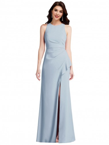 Stretch Crepe Halter Neck Trumpet Light Sky Blue Prom Dress Canada Factory