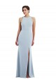 Stretch Crepe Jewel Neck Open Back Trumpet Light Sky Blue Prom Dress Canada Factory