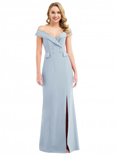 Stretch Crepe Off the Shoulder Sleeveless Trumpet Light Sky Blue Long Prom Dress Canada Factory