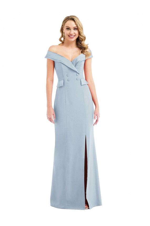 Stretch Crepe Off the Shoulder Sleeveless Trumpet Light Sky Blue Long Prom Dress Canada Factory