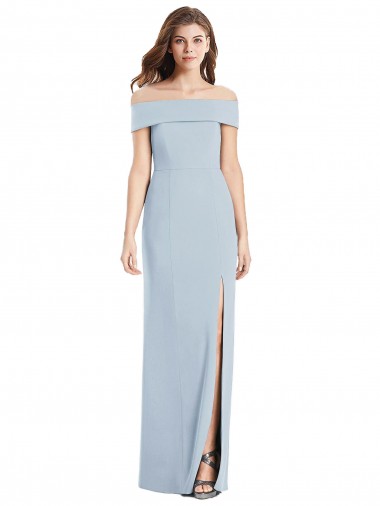 Stretch Crepe Off the Shoulder Trumpet Light Sky Blue Long Prom Dress Canada Factory