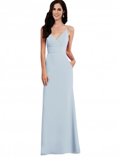 Stretch Crepe V-Neck V-Back Trumpet Light Sky Blue Long Prom Dress Canada Factory