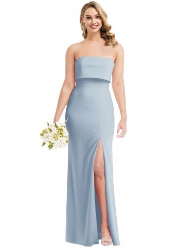 Stretch Crepe Strapless Low Back Trumpet Light Sky Blue Prom Dress Canada Factory