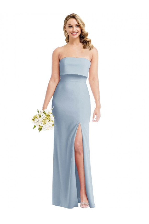 Stretch Crepe Strapless Low Back Trumpet Light Sky Blue Prom Dress Canada Factory