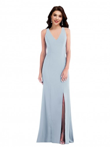 Stretch Crepe V-Neck Open Back Trumpet Light Sky Blue Prom Dress Canada Factory