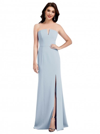 Stretch Crepe Strapless Sleeveless Trumpet Light Sky Blue Long Prom Dress Canada Factory