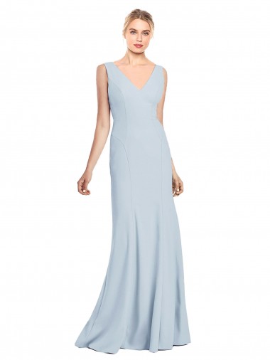 Stretch Crepe V-Neck Low Back Trumpet Light Sky Blue Prom Dress Canada Factory