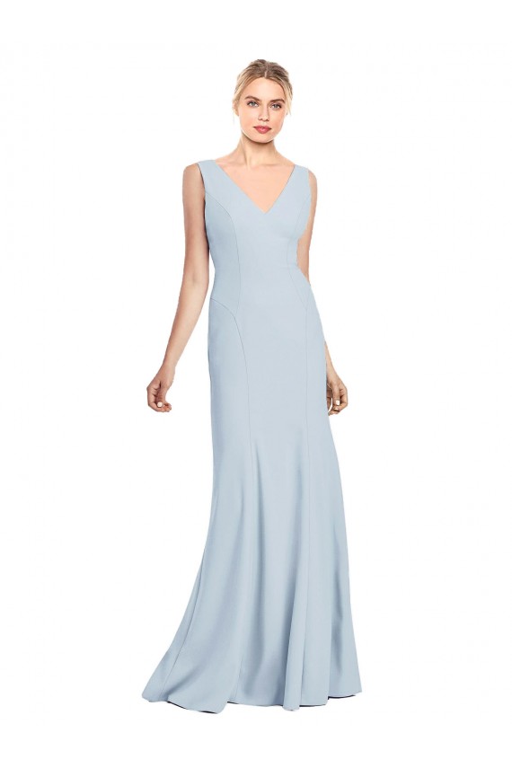 Stretch Crepe V-Neck Low Back Trumpet Light Sky Blue Prom Dress Canada Factory