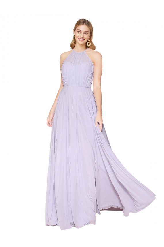 Soft Chiffon High Neck A-Line Lilac Prom Dress Canada Factory