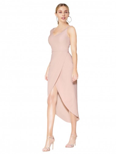 Stretch Crepe High Neck V-Back Mermaid Mauve High Low Prom Dress Canada Factory