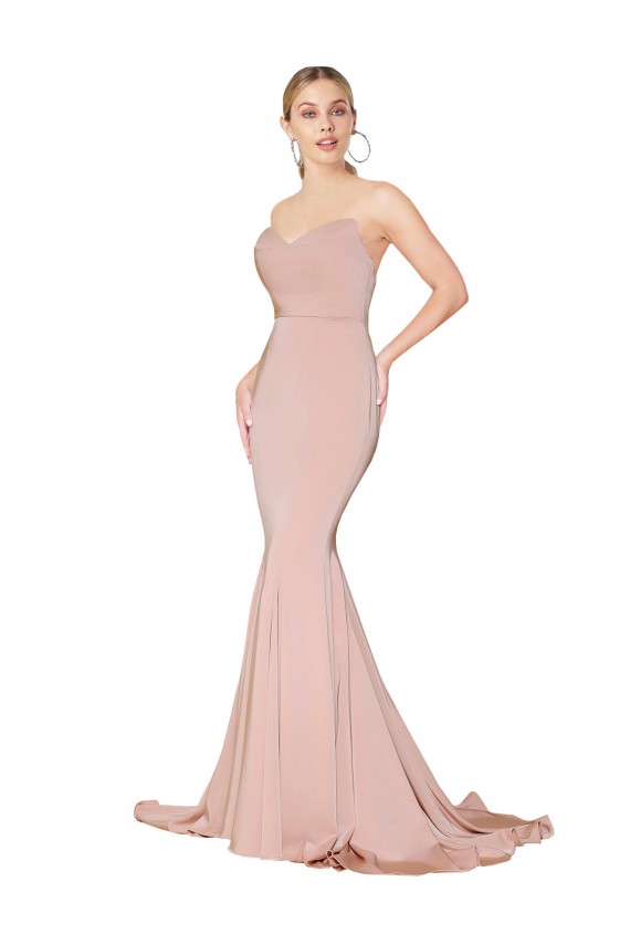 Stretch Crepe High Neck Low Back Mermaid Mauve Prom Dress Canada Factory