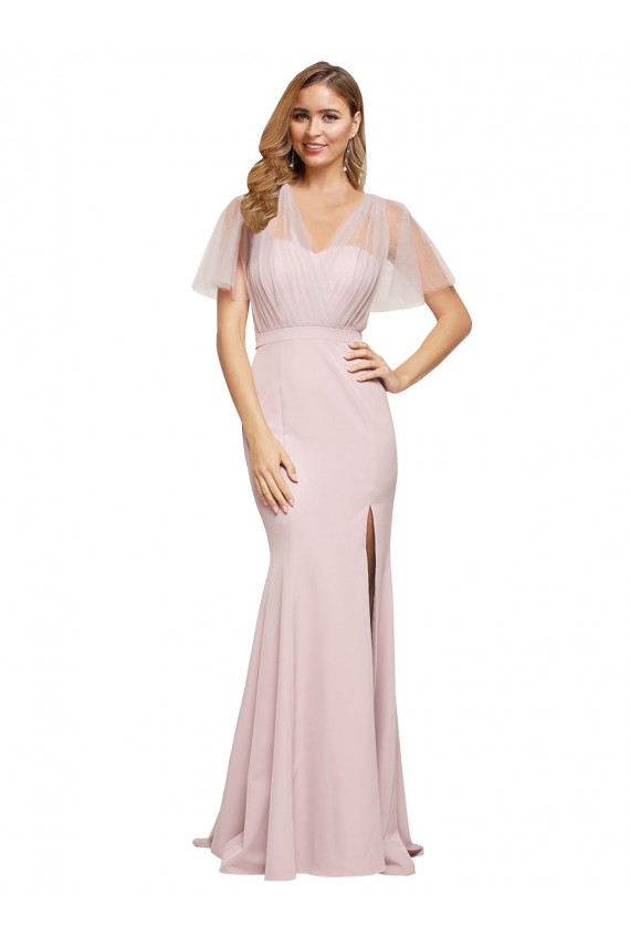 Stretch Crepe & Tulle Sweetheart V-Back Sheath Mauve Prom Dress Canada Factory