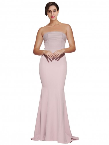 Stretch Crepe Strapless Low Back Sheath Mauve Prom Dress Canada Factory
