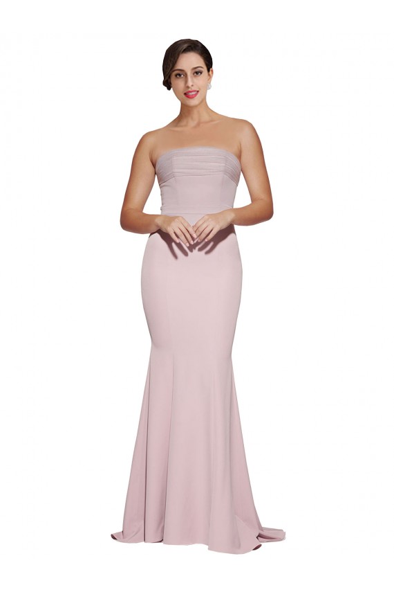 Stretch Crepe Strapless Low Back Sheath Mauve Prom Dress Canada Factory