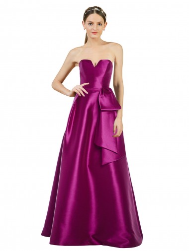 Satin V-Neck A-Line Merlot Prom Dress Canada Factory