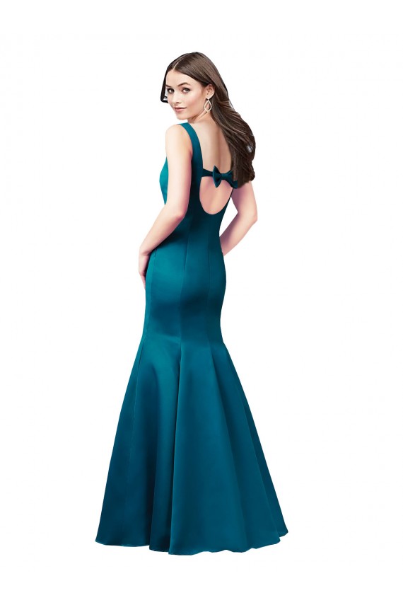 Satin Bateau Neck Mermaid Peacock Blue Prom Dress Canada Factory