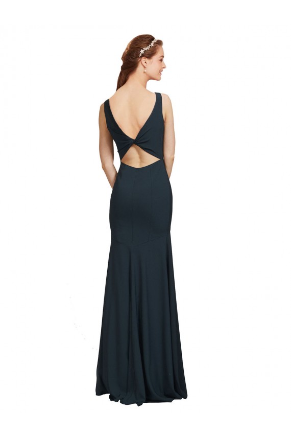 Stretch Crepe Bateau Neck Open Back Mermaid Black Prom Dress Canada Factory