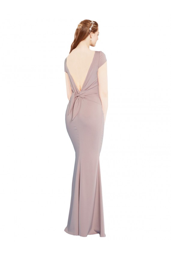 Stretch Crepe Boat Neck Tie Back Mermaid Dusty Pink Prom Dress Canada Factory