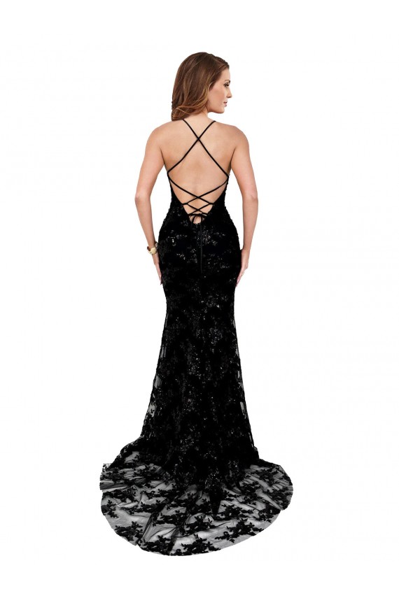 Lace High Neck Open Back Mermaid Black Black Tie Prom Dress Canada Factory