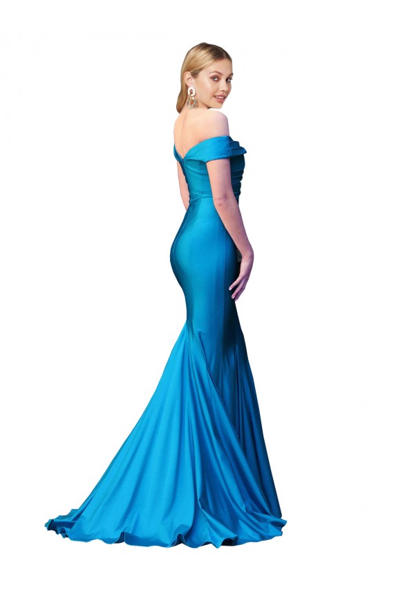Satin High Neck Mermaid Peacock Blue Prom Dress Canada Factory