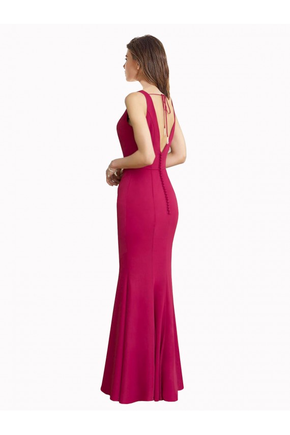 Soft Chiffon High Neck V-Back Mermaid Red Prom Dress Canada Factory