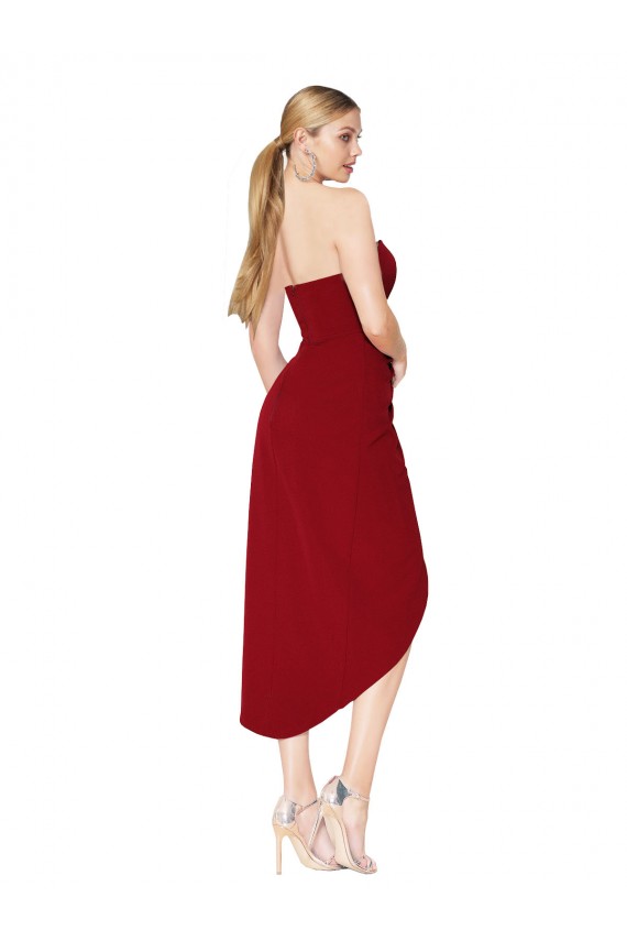 Stretch Crepe High Neck Mermaid Burgundy High Low Prom Dress Canada Factory