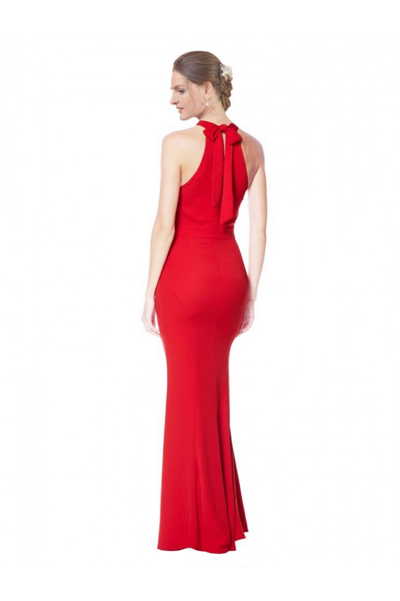 Stretch Crepe High Neck Sleeveless Mermaid Red Long Prom Dresses Canada Factory