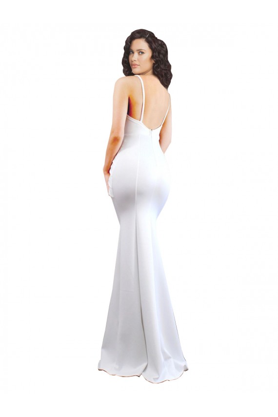 Stretch Crepe High Neck Low Back Mermaid White Black Tie Prom Dress Canada Factory