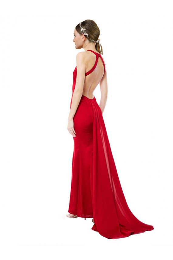 Stretch Crepe High Neck Open Back Mermaid Red Formal Evening Gown Canada Factory
