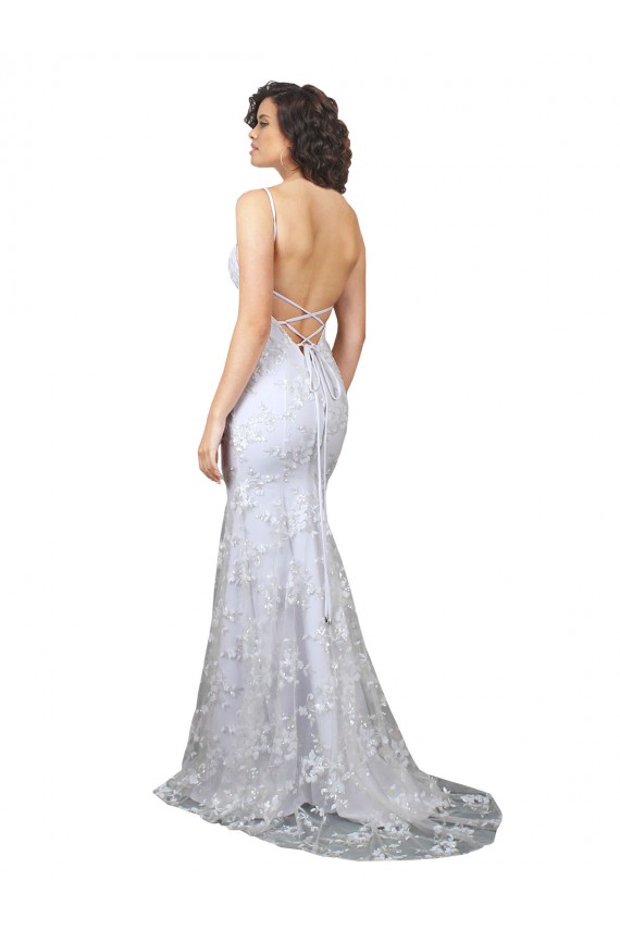Stretch Crepe & Sequin Tulle High Neck Open Back Mermaid White Prom Dress Canada Factory