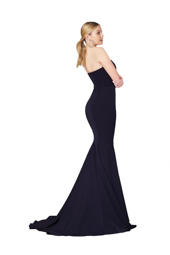 Stretch Crepe High Neck Mermaid Dark Navy Prom Dress Canada Factory