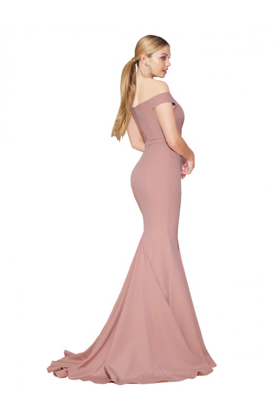 Stretch Crepe High Neck Mermaid Dusty Pink Sweep Train Prom Dress Canada Factory