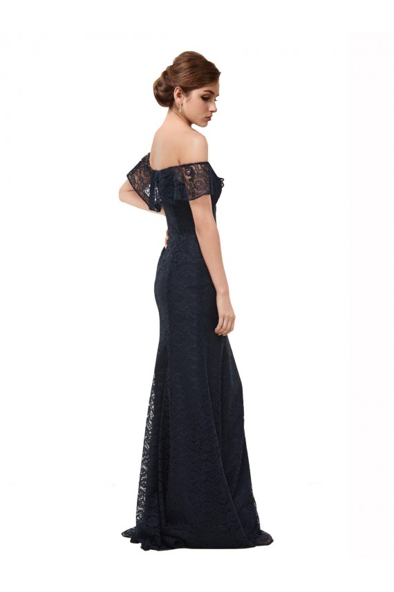 Lace Off the Shoulder Mermaid Dark Navy Prom Dress Canada Factory