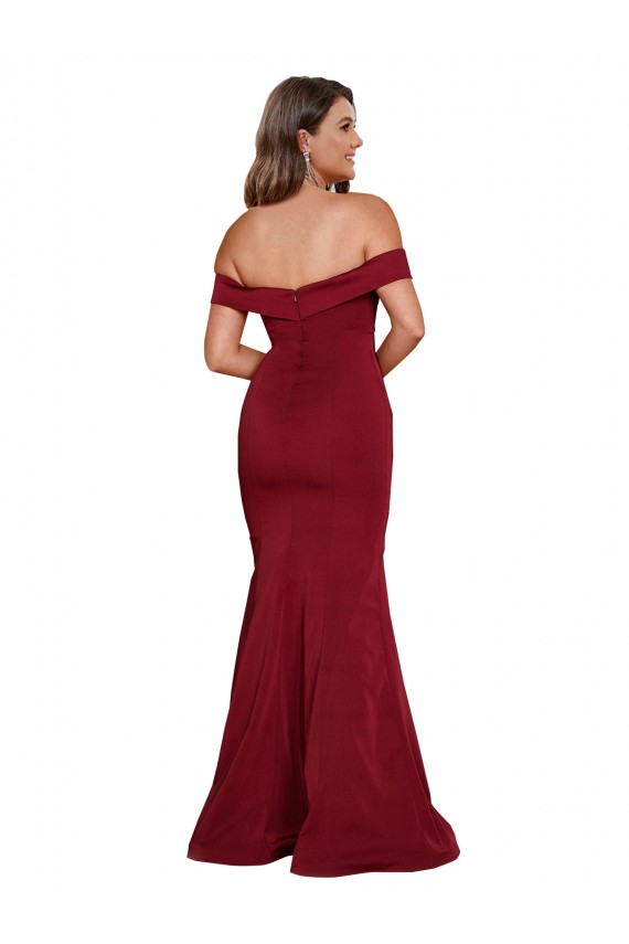 Spandex Off the Shoulder Mermaid Burgundy Plus Size Formal Prom Dress Canada Factory