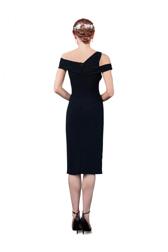 Stretch Crepe Off the Shoulder Cocktail Length Mermaid Dark Navy Prom Dress Canada Factory