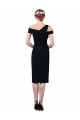 Stretch Crepe Off the Shoulder Cocktail Length Mermaid Dark Navy Prom Dress Canada Factory