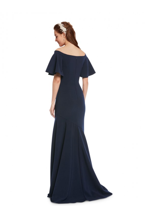 Stretch Crepe Off the Shoulder Mermaid Dark Navy Long Prom Dress Canada Factory