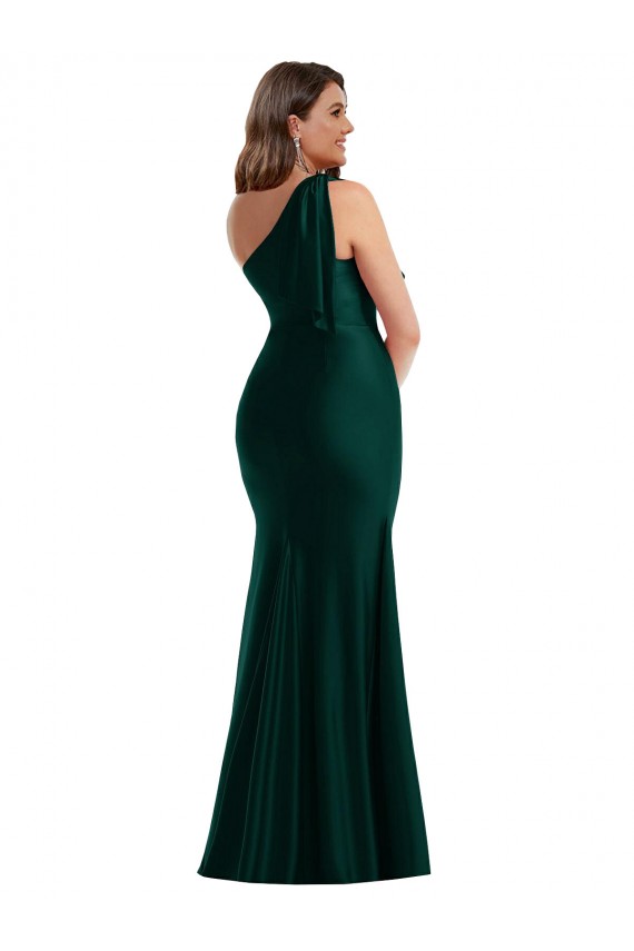 Silky Satin One Shoulder Mermaid Ever Green Plus Size Formal Prom Dress Canada Factory