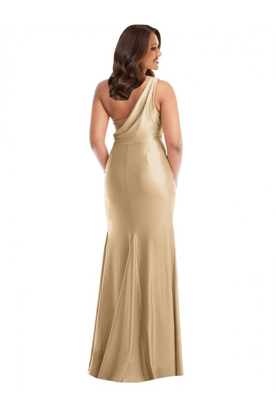 Silky Satin One Shoulder Mermaid Soft Gold Plus Size Formal Prom Dress Canada Factory