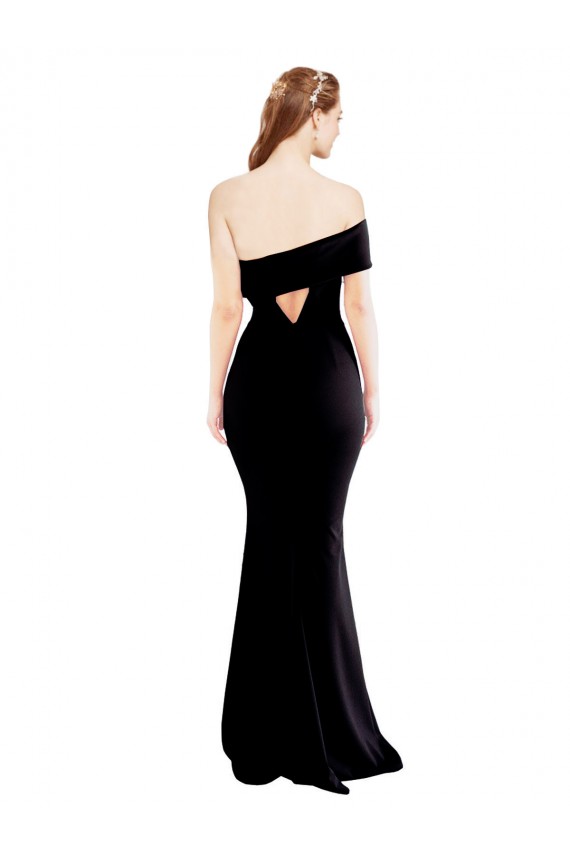Stretch Crepe One Shoulder Keyhole Back Mermaid Black Prom Dress Canada Factory