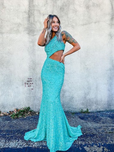 Velvet Sequin One Shoulder Mermaid Prom Dress Canada Factory
