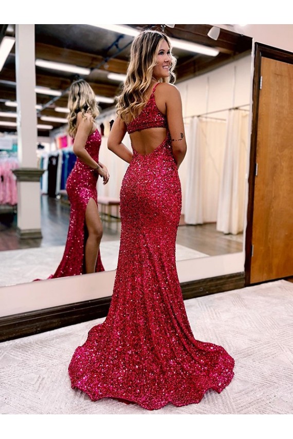 Velvet Sequin One Shoulder Mermaid Burgundy Prom Dress Canada Factory