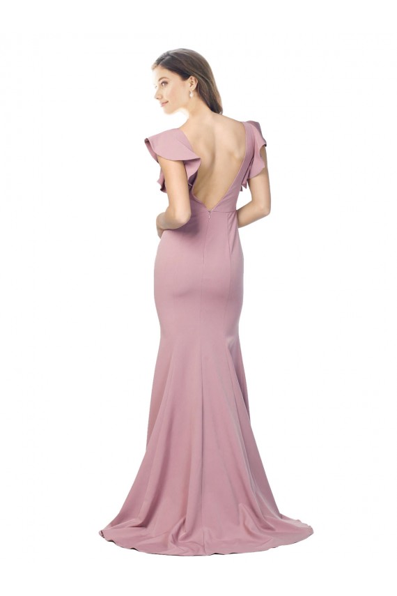 Stretch Crepe Round Neck V-Back Mermaid Dusty Pink Prom Dress Canada Factory