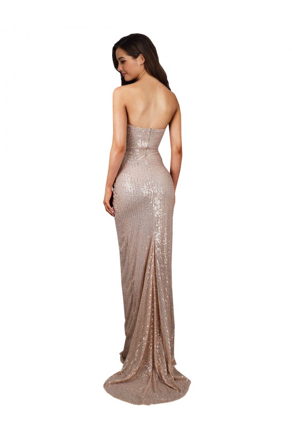 Sequin Scoop Neck Low Back Mermaid Champagne Prom Dress Canada Factory