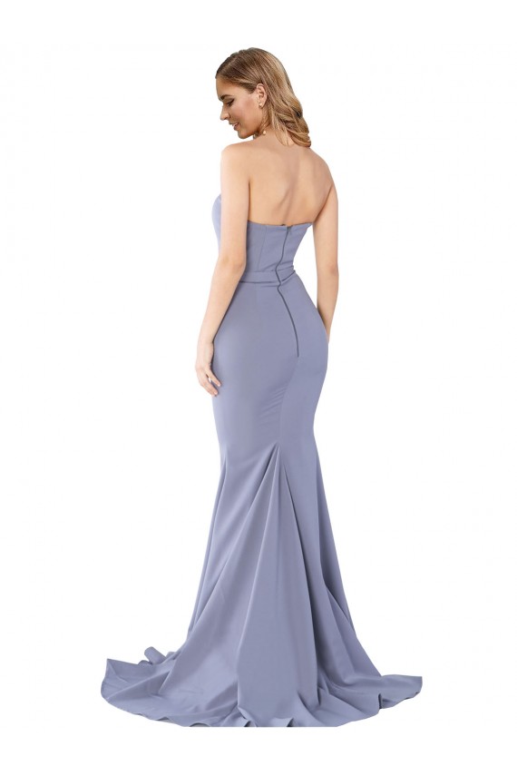 Stretch Crepe Strapless Low Back Mermaid Smoke Blue Prom Dress Canada Factory