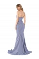 Stretch Crepe Strapless Low Back Mermaid Smoke Blue Prom Dress Canada Factory