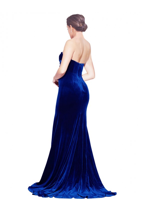 Stretch Velvet Strapless Low Back Mermaid Royal Blue Prom Dress Canada Factory