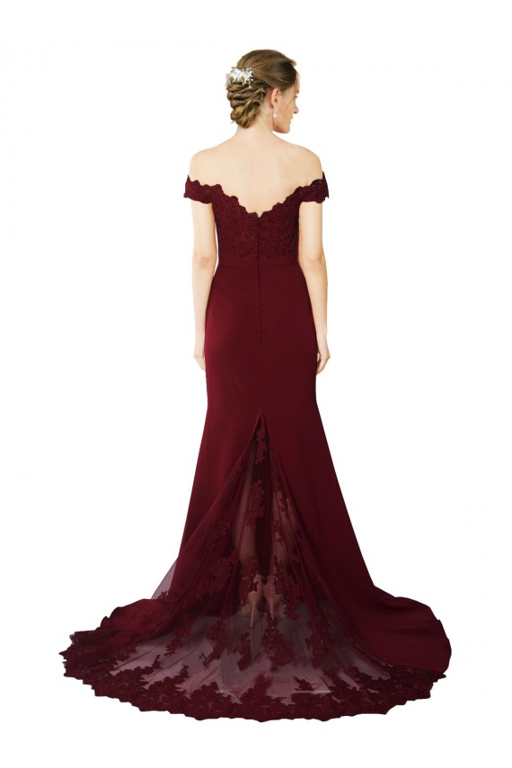 Stretch Crepe & Lace Sweetheart V-Back Mermaid Burgundy Gold Prom Dress Canada Factory