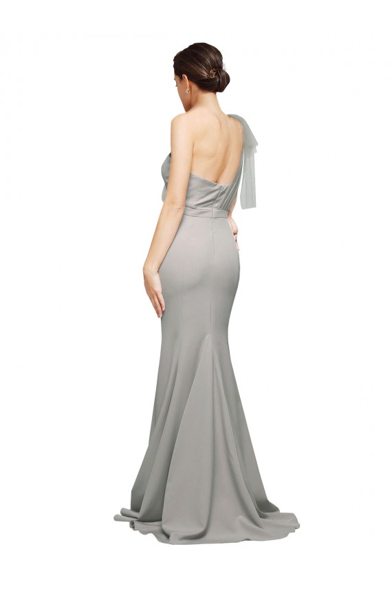 Stretch Crepe & Tulle Sweetheart Low Back Mermaid Oyster Silver Prom Dress Canada Factory